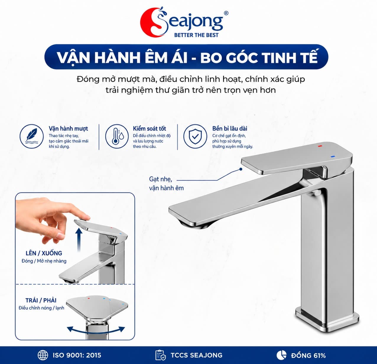 Cơ chế vận hành nóng lạnh của vòi lavabo Seajong SJ-VL6031B-SR1