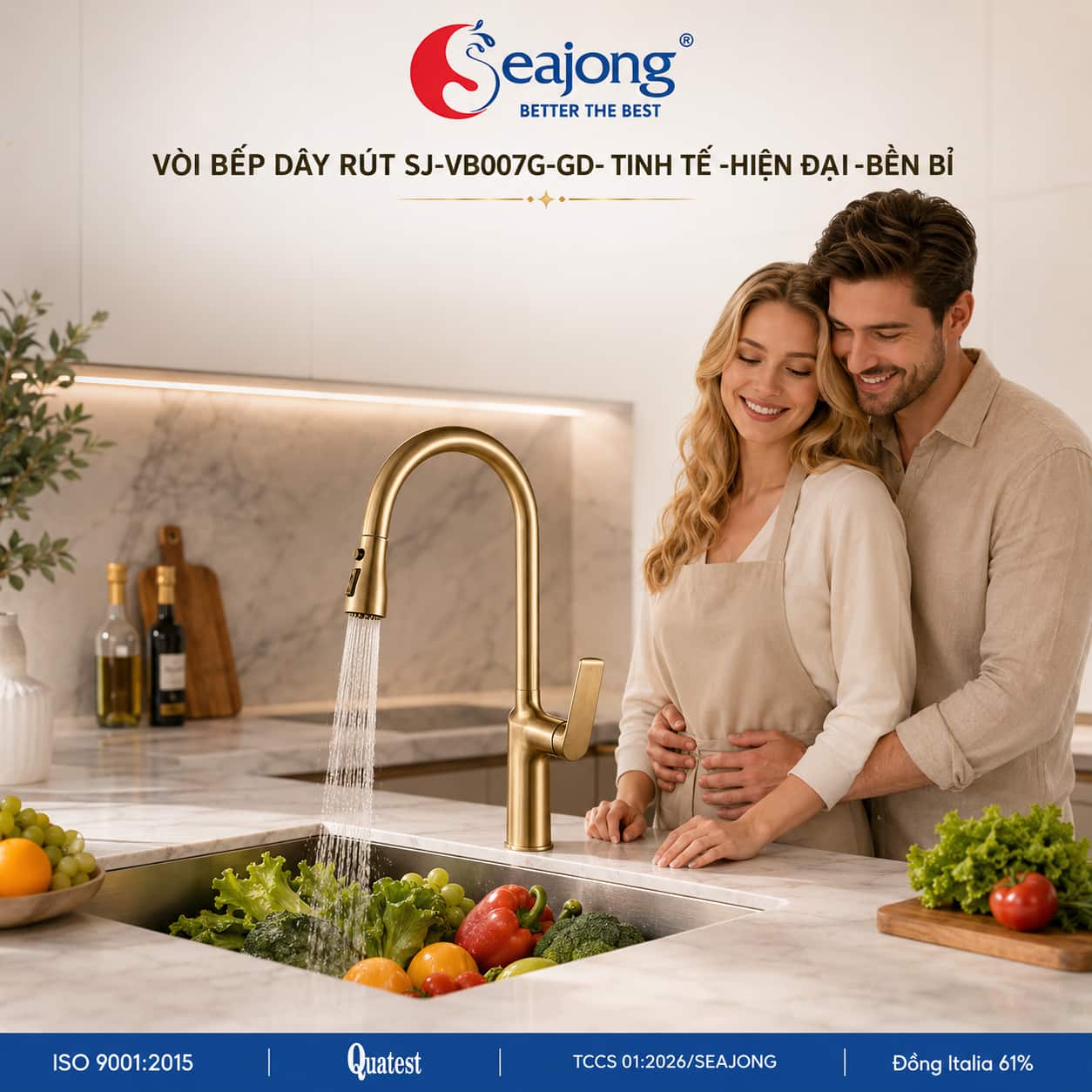 Vòi bếp dây rút Seajong SJ-VB007G-GD