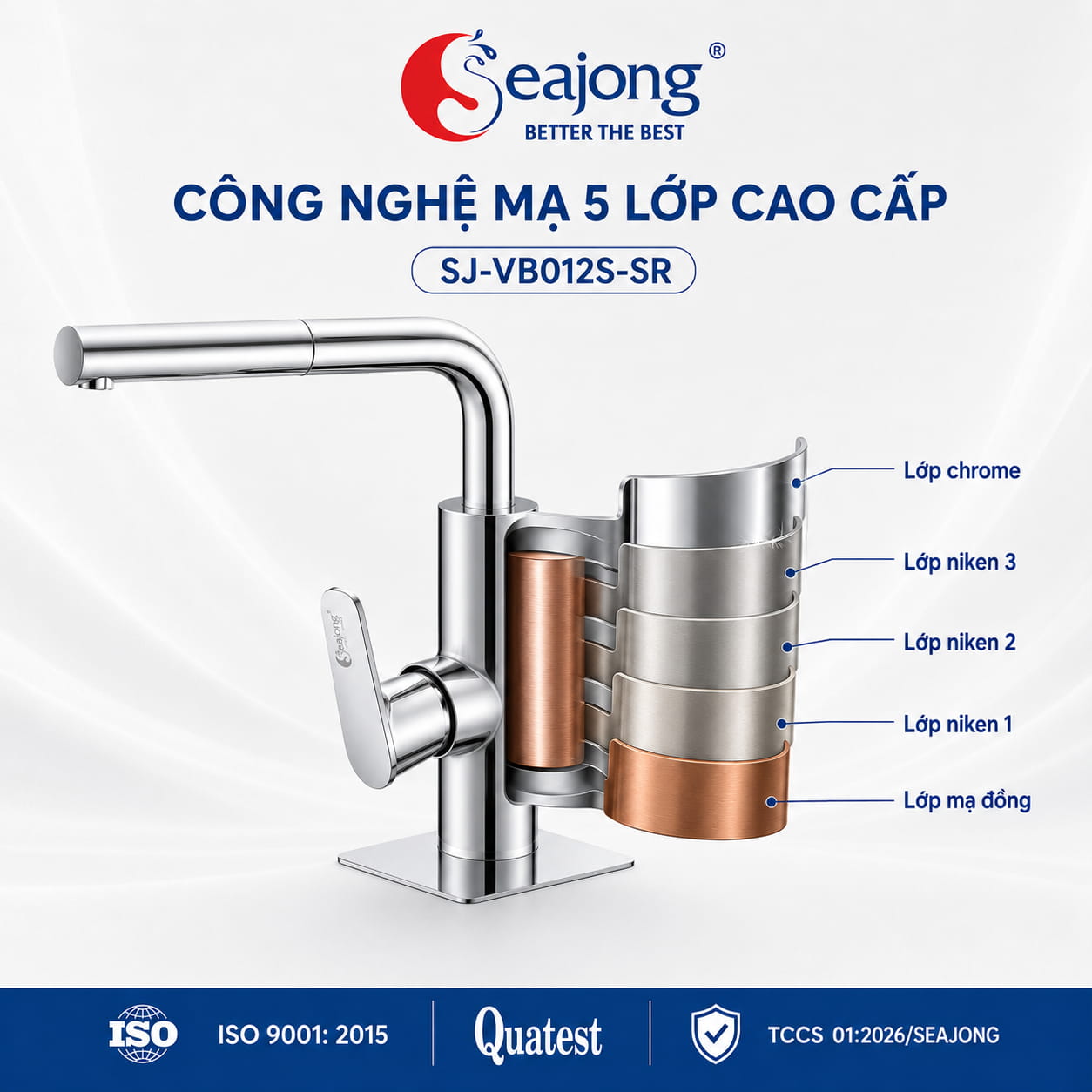Công nghệ mạ Chrome 5 lớp của Vòi bếp dây rút Seajong SJ-VB012S-SR