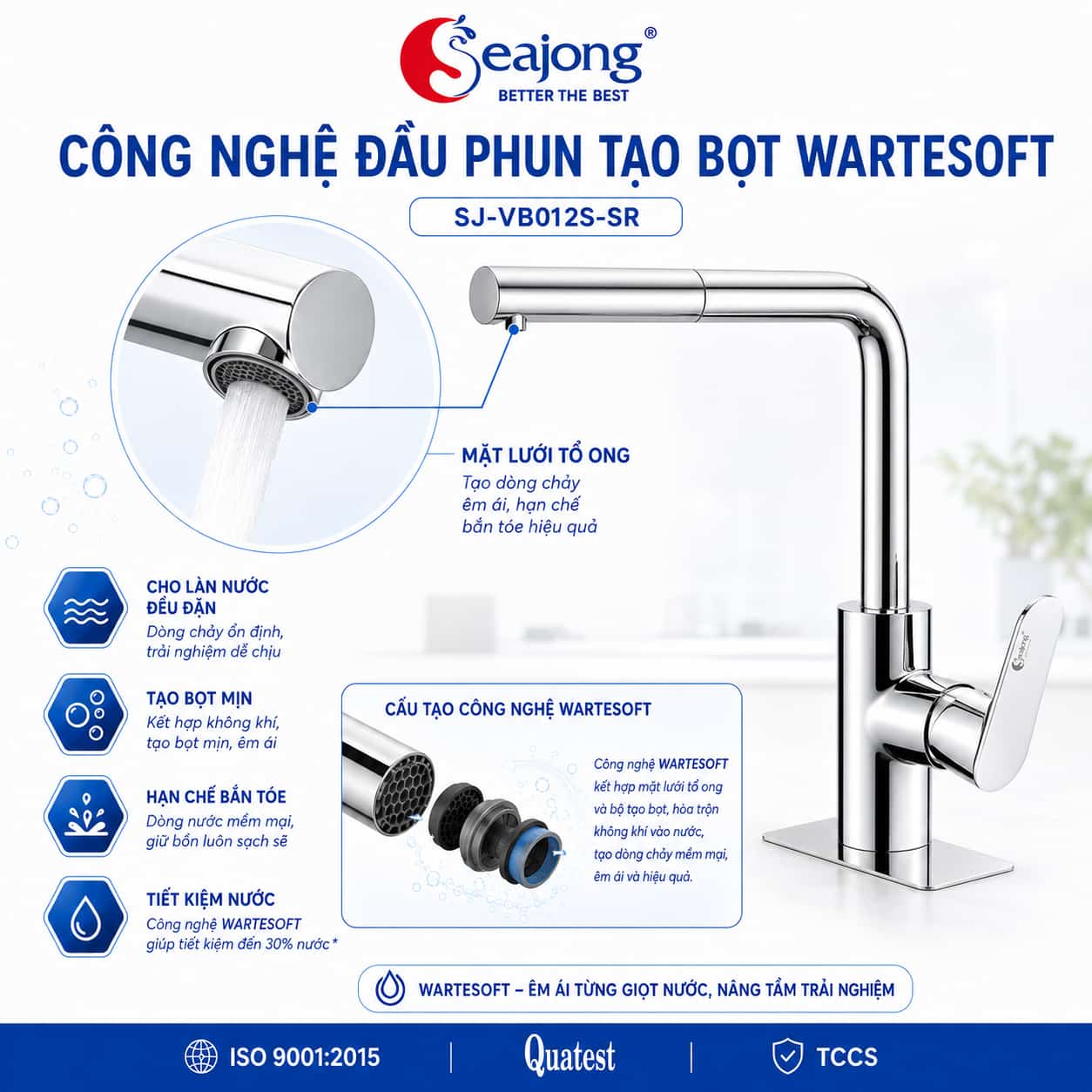 Công nghệ WaterSoft trên Vòi bếp dây rút Seajong SJ-VB012S-SR