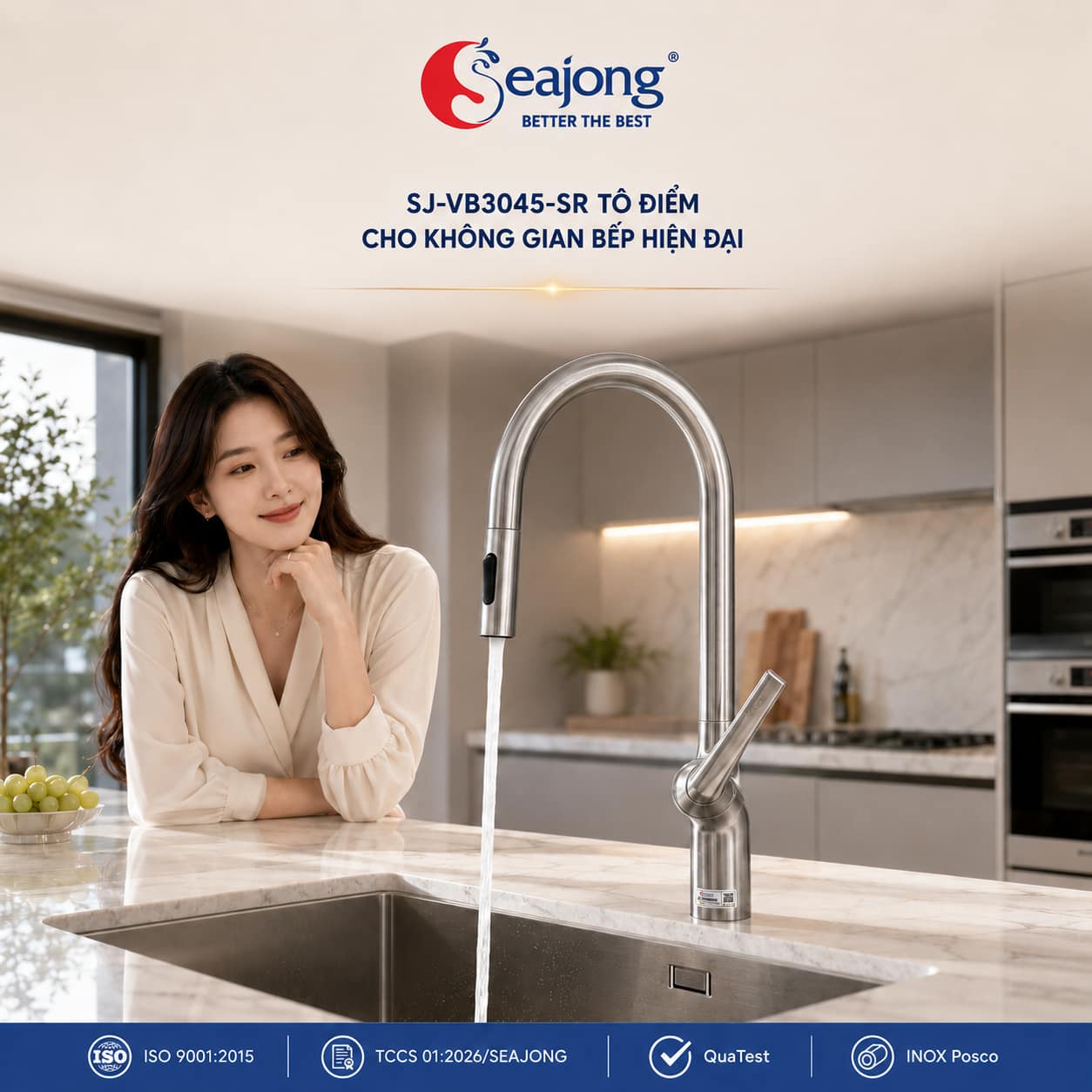 Thiết kế Vòi bếp dây rút Seajong SJ-VB3045-SR trong phòng bếp