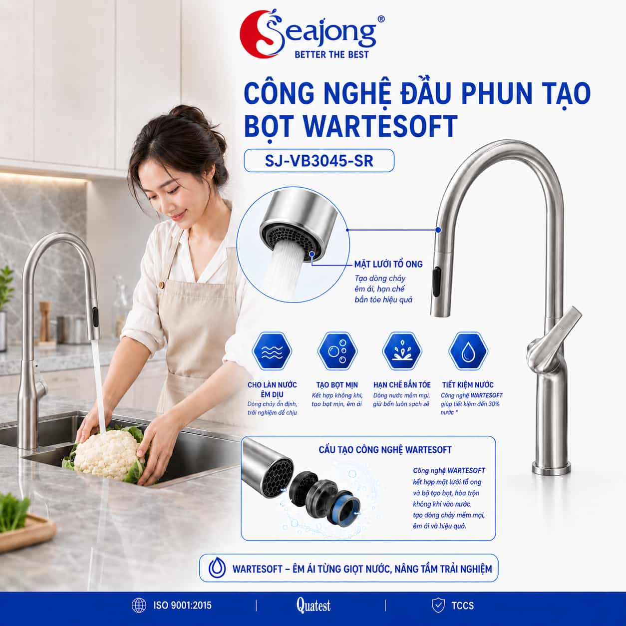 Công nghệ WaterSoft của Vòi bếp dây rút Seajong SJ-VB3045-SR