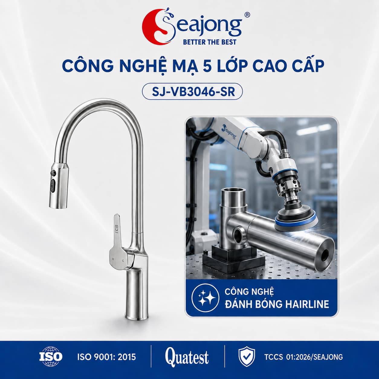 Công nghệ xử lý bề mặt Hairline vòi bếp Seajong SJ-VB3046-SR