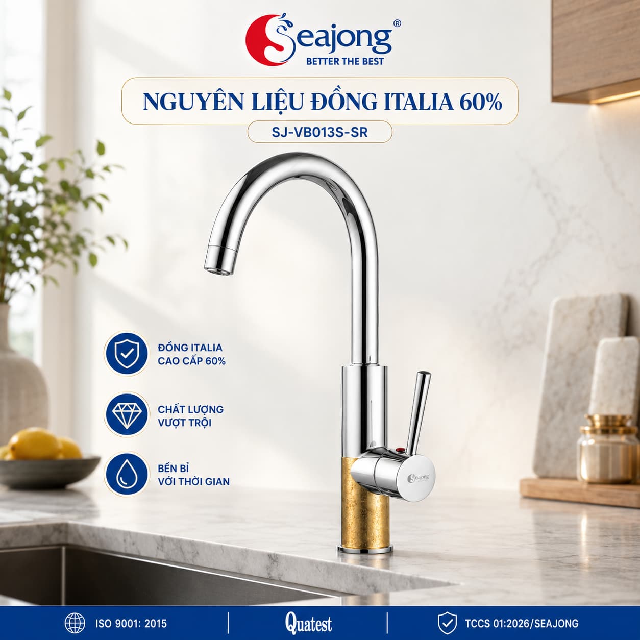 Thân đồng Italia 61% của Vòi bếp nóng lạnh Seajong SJ-VB013S-SR