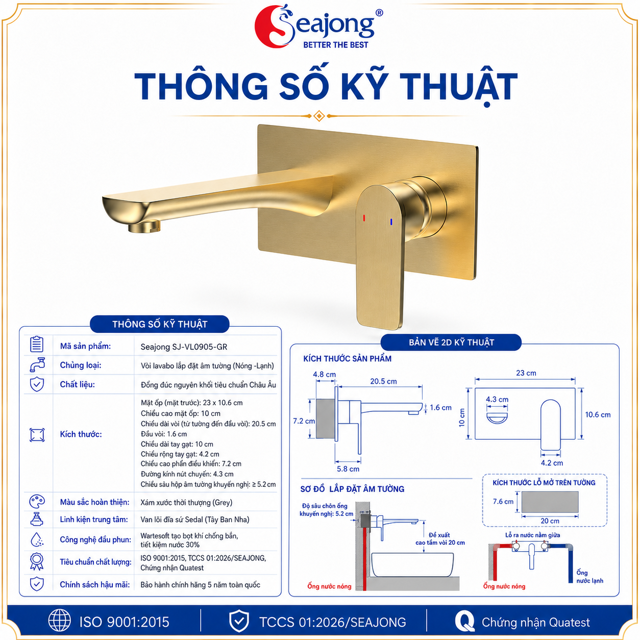 Sơ đồ lắp đặt Vòi lavabo âm tường Seajong SJ-VL0904-GD