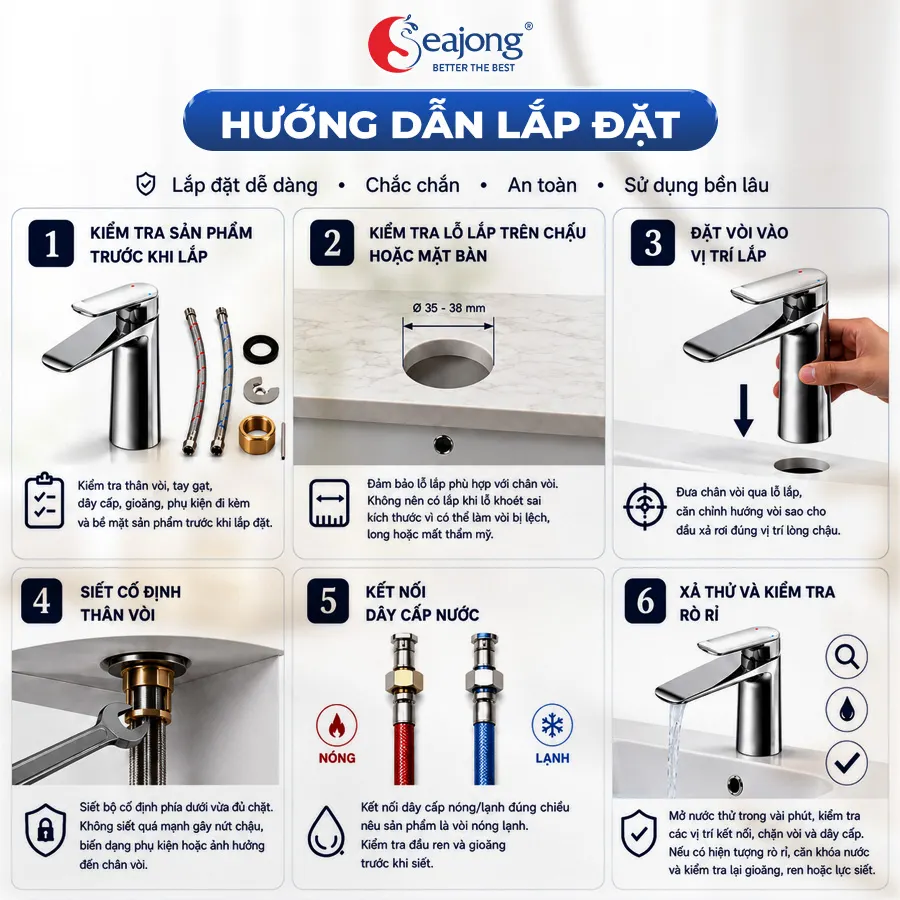 Hướng dẫn lắp đặt vòi lavabo Seajong SJ-VL7001B-SR