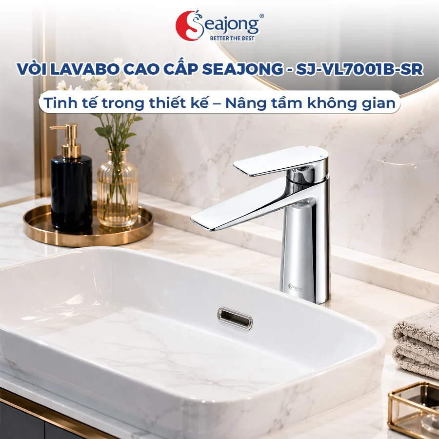 Vòi Lavabo mạ chrom Seajong SJ-VL7001B-SR trong không gian lavabo hiện đại