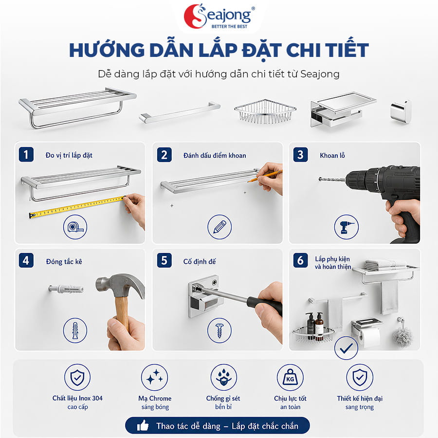 Hướng dẫn lắp đặt Bộ phụ kiện 5 món Seajong SJ-PK0666C-SR