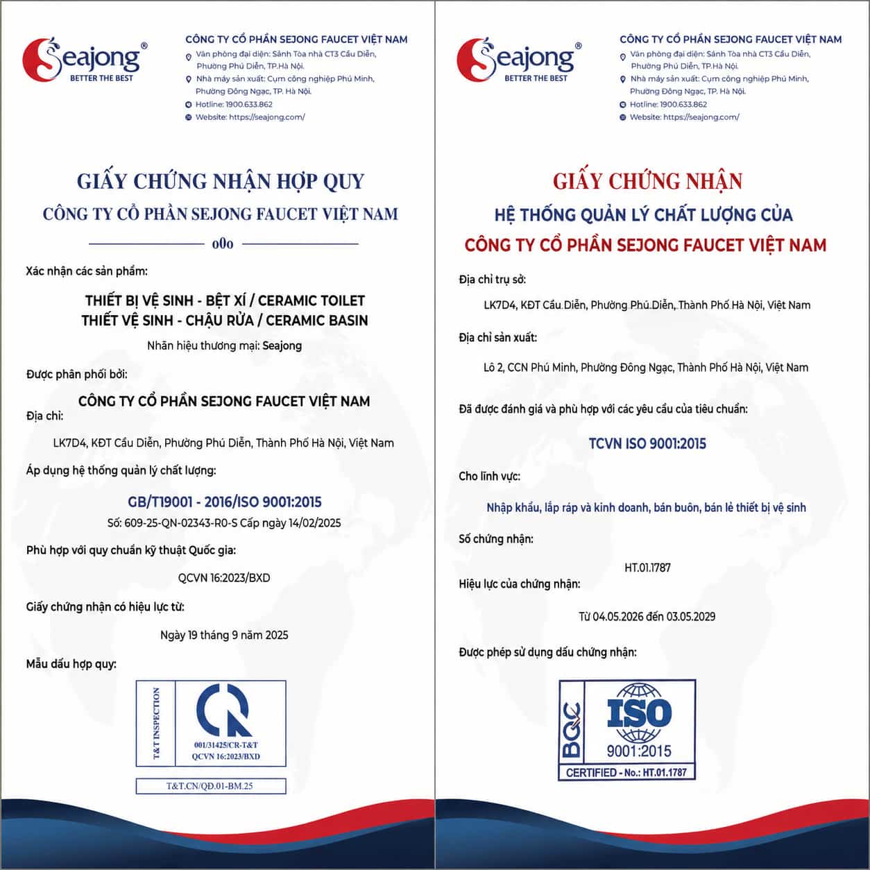 Chứng nhận hệ thống quản lý chất lượng của doanh nghiệp Seajong