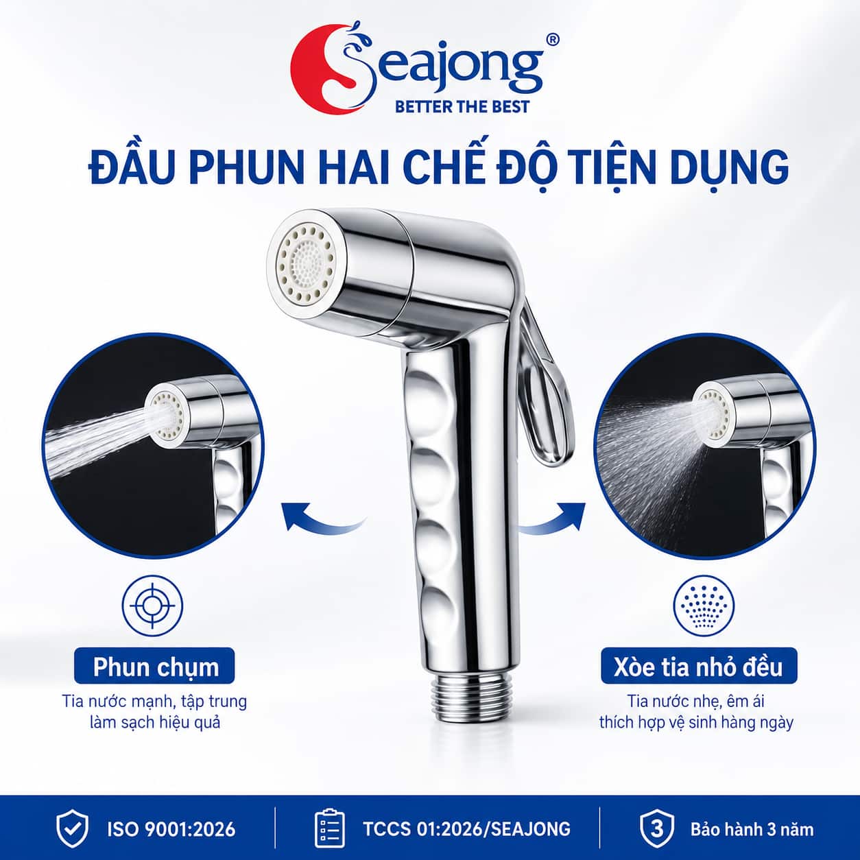 Hai chế độ phun của Bộ vòi xịt vệ sinh Seajong SJ-PK0105-PR