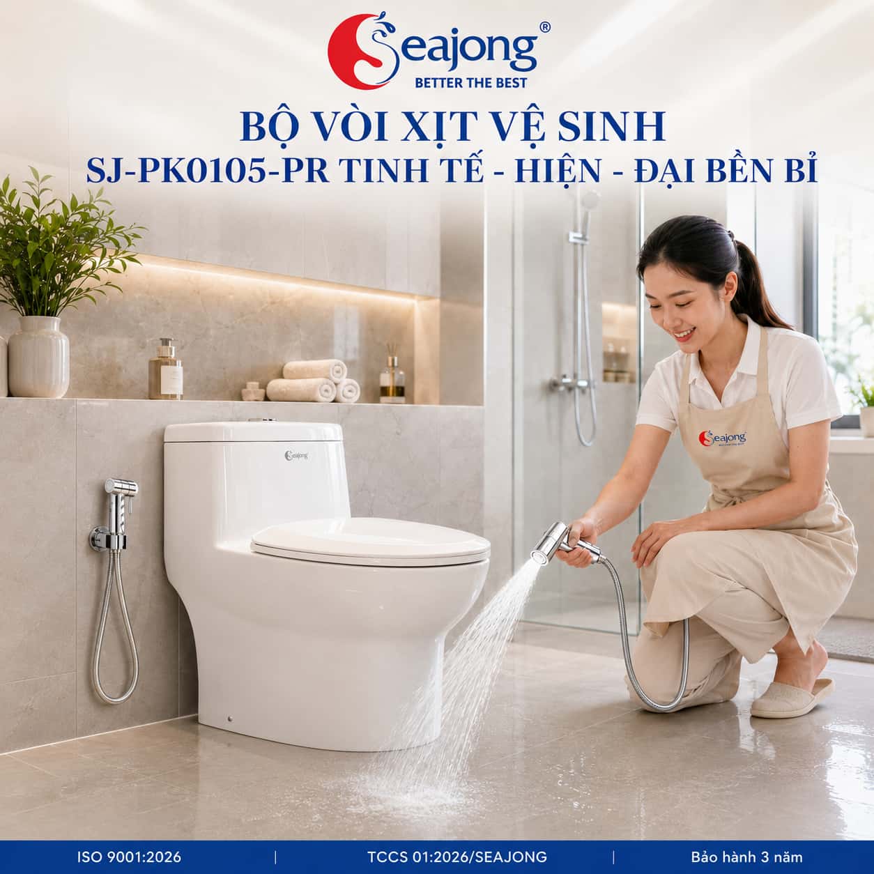 Bộ vòi xịt vệ sinh Seajong SJ-PK0105-PR lắp cạnh bồn cầu