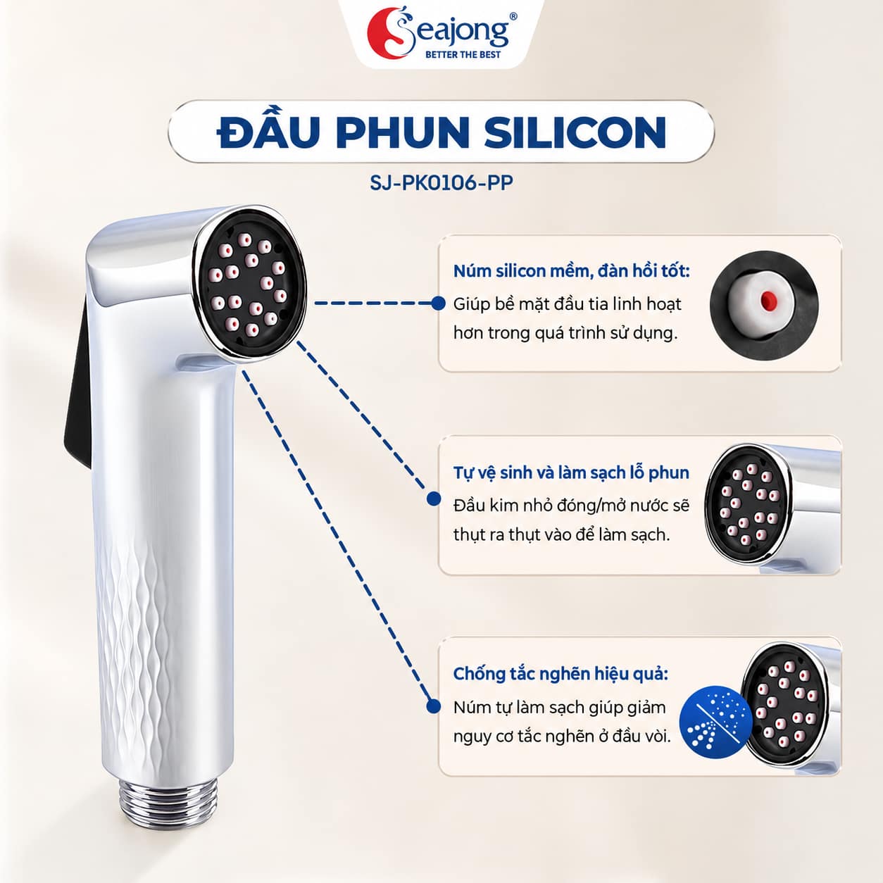 Đầu phun silicon Bộ vòi xịt vệ sinh Seajong SJ-PK0106-PR