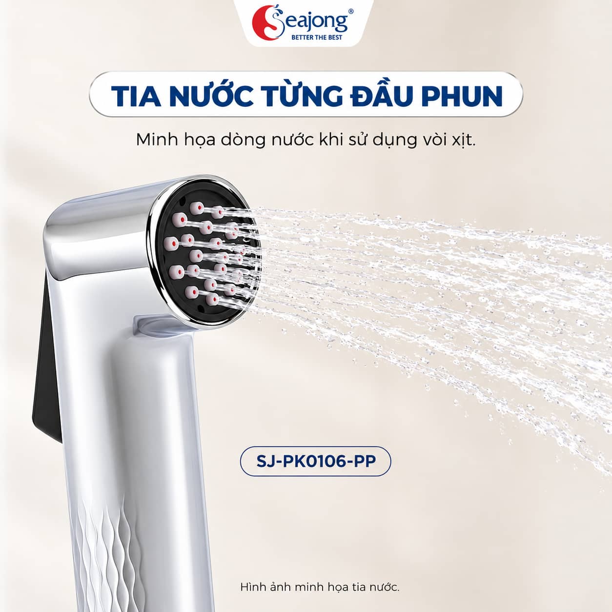 Tia nước từ đầu phun Bộ vòi xịt vệ sinh Seajong SJ-PK0106-PR
