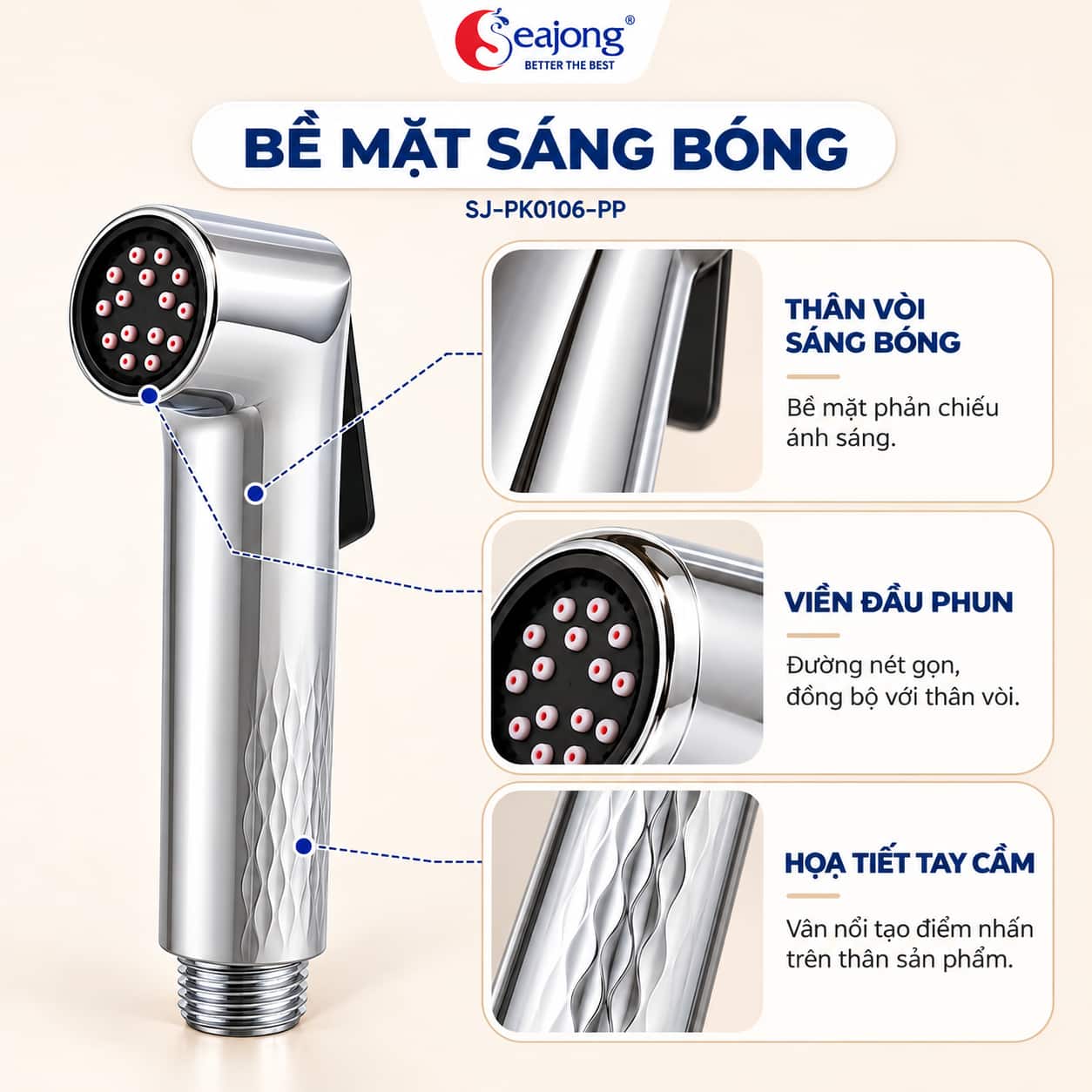 Bề mặt sáng bóng và tay cầm Bộ vòi xịt vệ sinh Seajong SJ-PK0106-PR