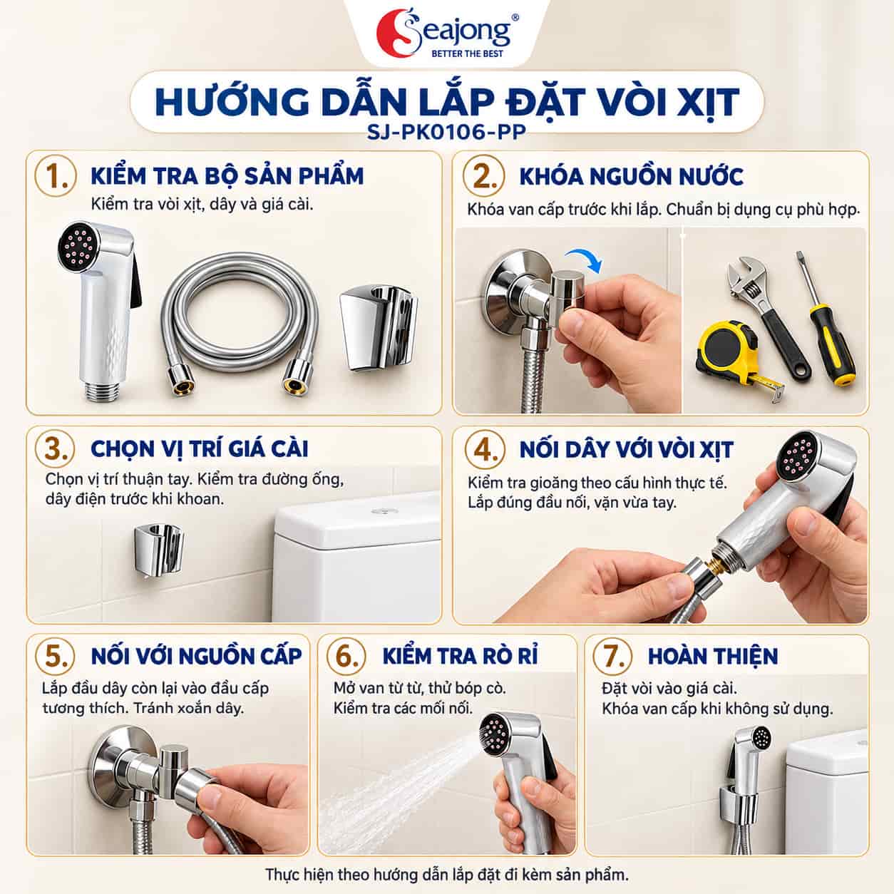 Hướng dẫn lắp đặt Bộ vòi xịt vệ sinh Seajong SJ-PK0106-PR
