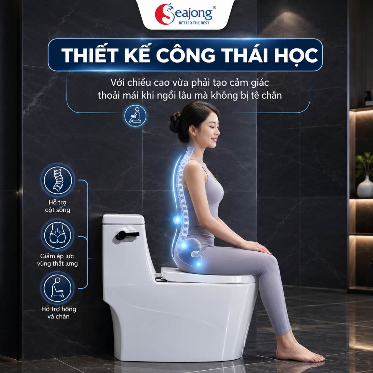 Thiết kế công thái học của Bồn cầu liền khối Seajong SJ-BC0136B