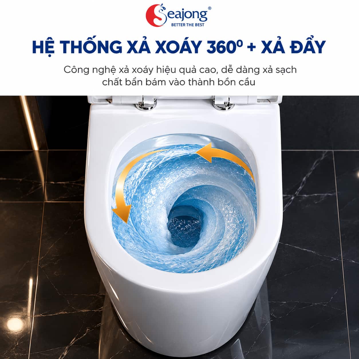 Hệ thống xả xoáy 360 độ của Bồn cầu liền khối Seajong SJ-BC0136B