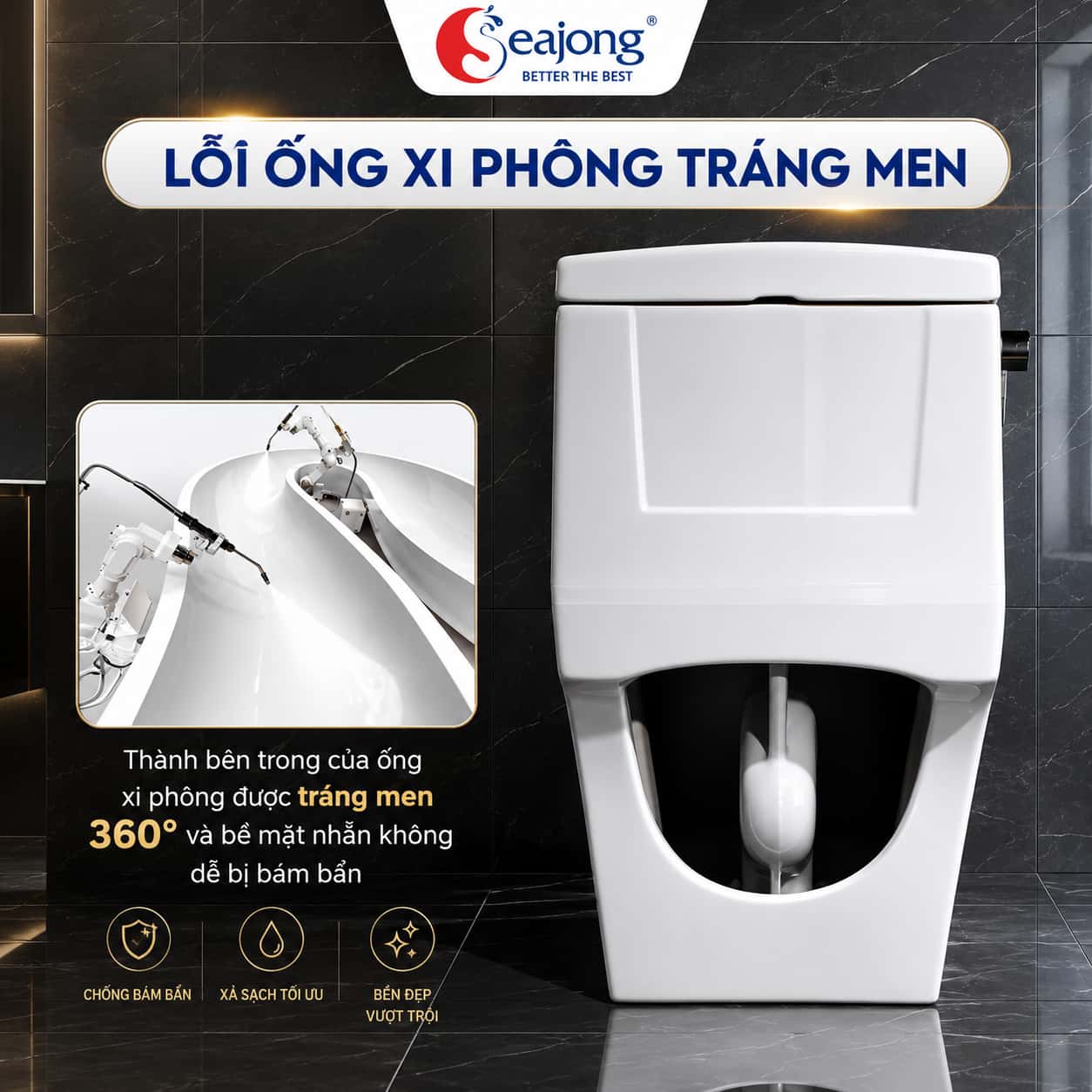 Lõi ống xi phông tráng men 360 độ của Bồn cầu Seajong SJ-BC0136B