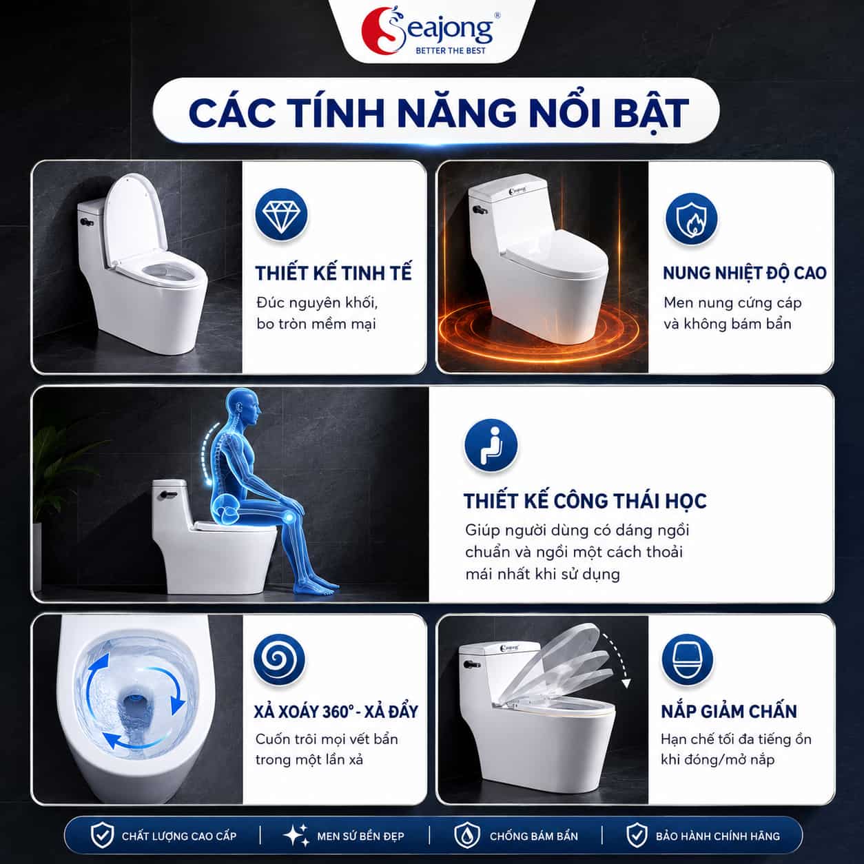 Các tính năng nổi bật của Bồn cầu liền khối Seajong SJ-BC0136B