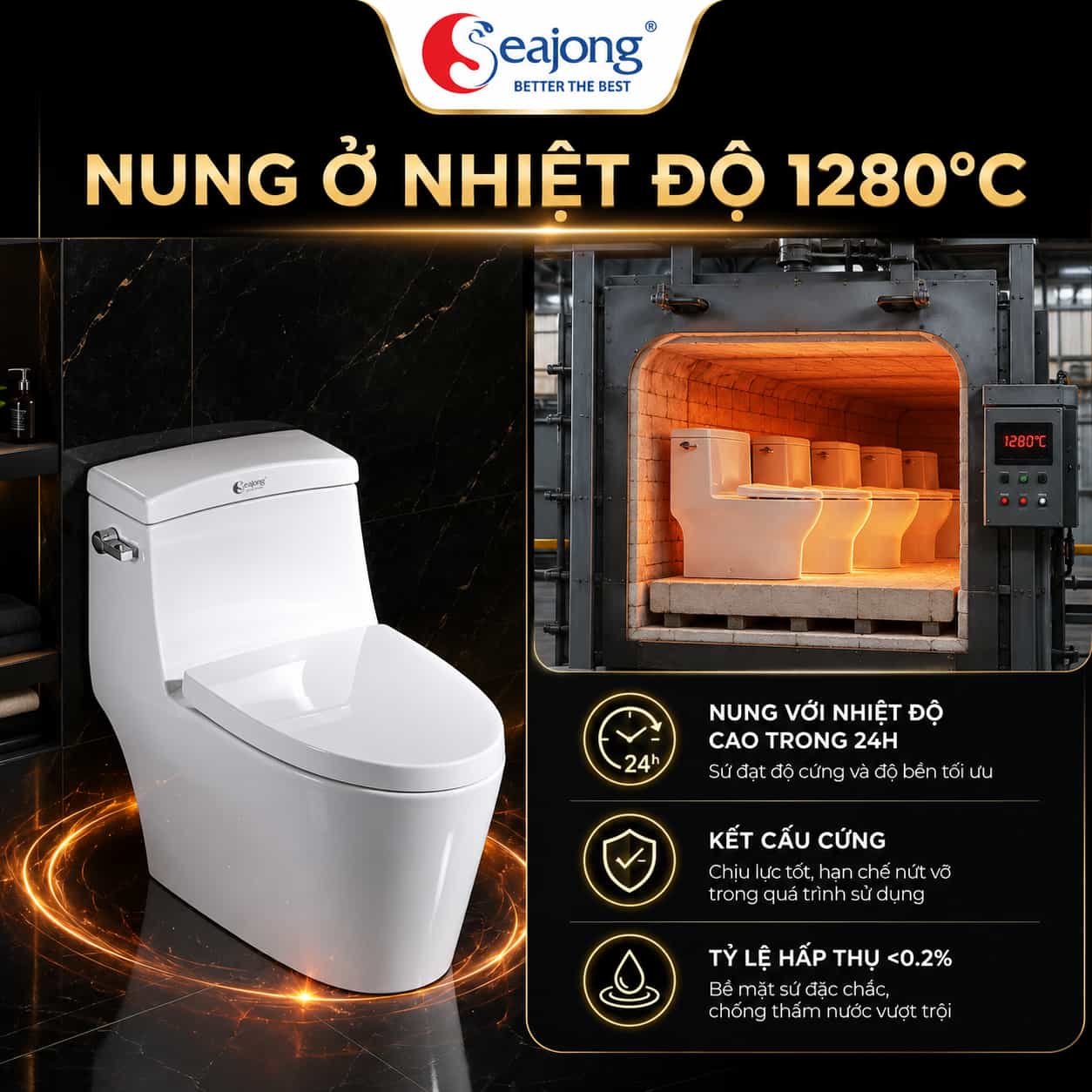 Quy trình nung sứ 1280 độ C của Bồn cầu Seajong SJ-BC0136B