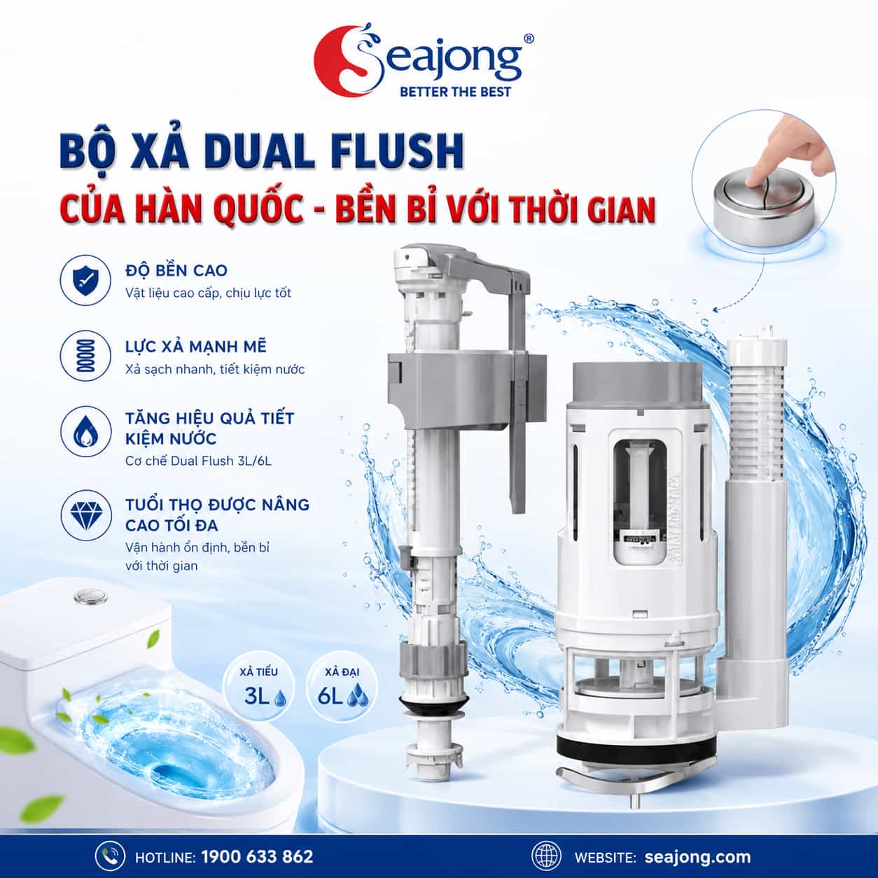 Bộ xả Dual Flush của Bồn cầu liền khối Seajong SJ-BC0138B